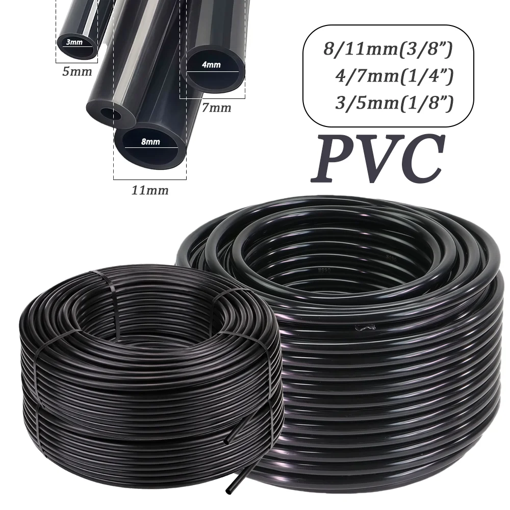 10M-100M 1/8'' 1/4'' 3/8'' PVC-Gartenschlauch für Pflanzenbewässerungssysteme 3/5mm 4/7mm 8/11mm Rohre Schwarzes Mikro-Tropfbewässerungsrohr