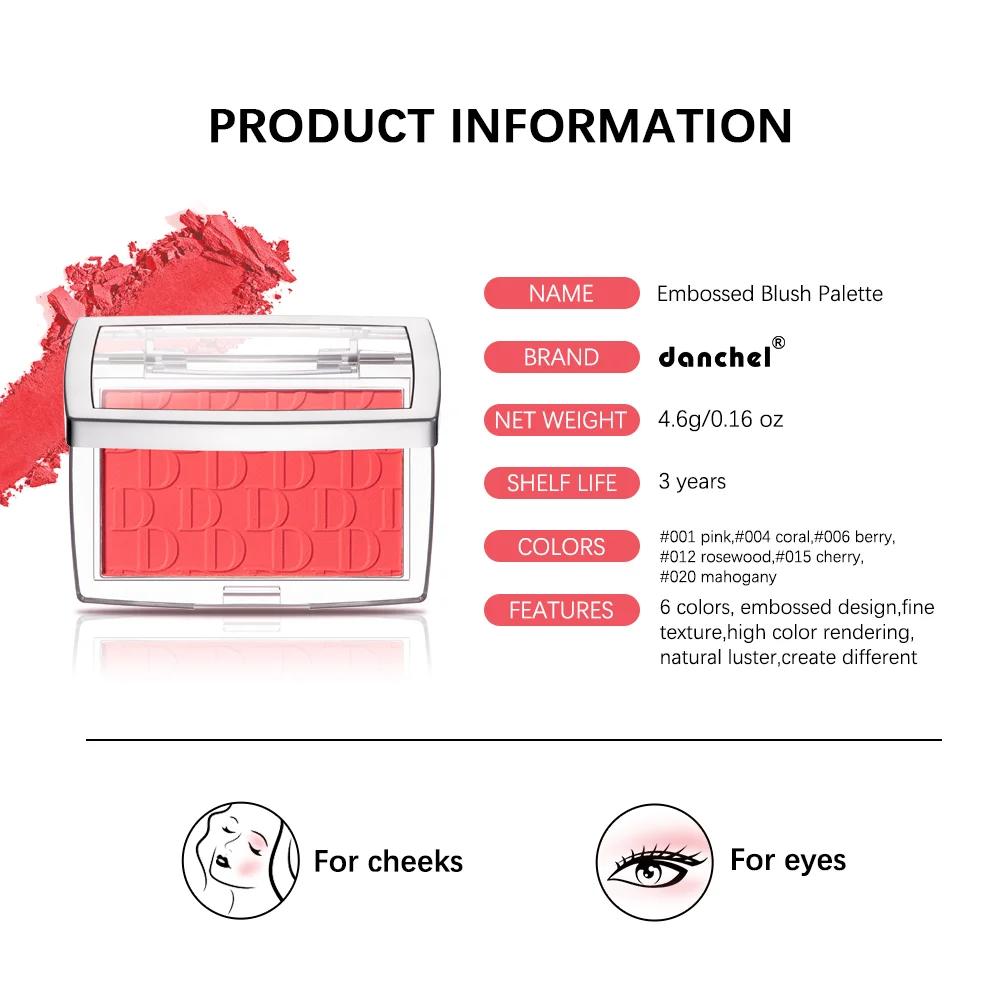 Brightens Embossed Blush Palette Rosy Blusher Facial Blush Powder 3D Relief Blush Palette Brown Cheek Contour Rouge Cosmetics 6