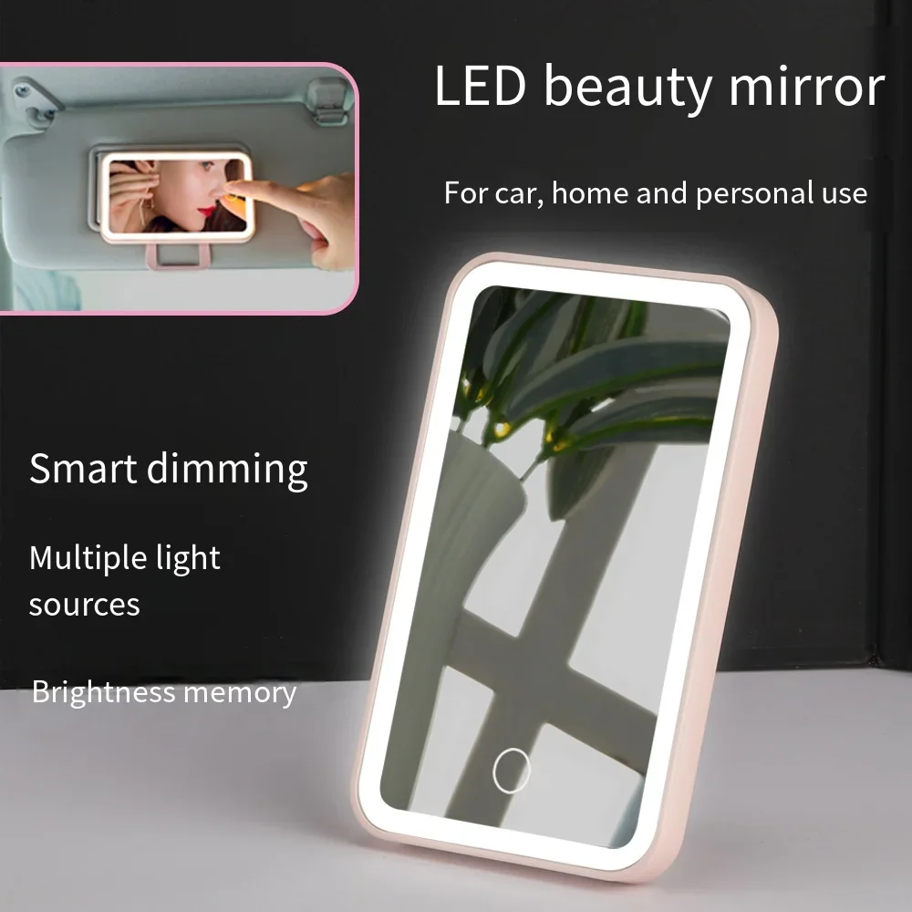 Led Light Mode Stepless Dimming Sun Visor Vanity Mirror Rechargeable Touch Sensor Vanity Mirror Convenient Car