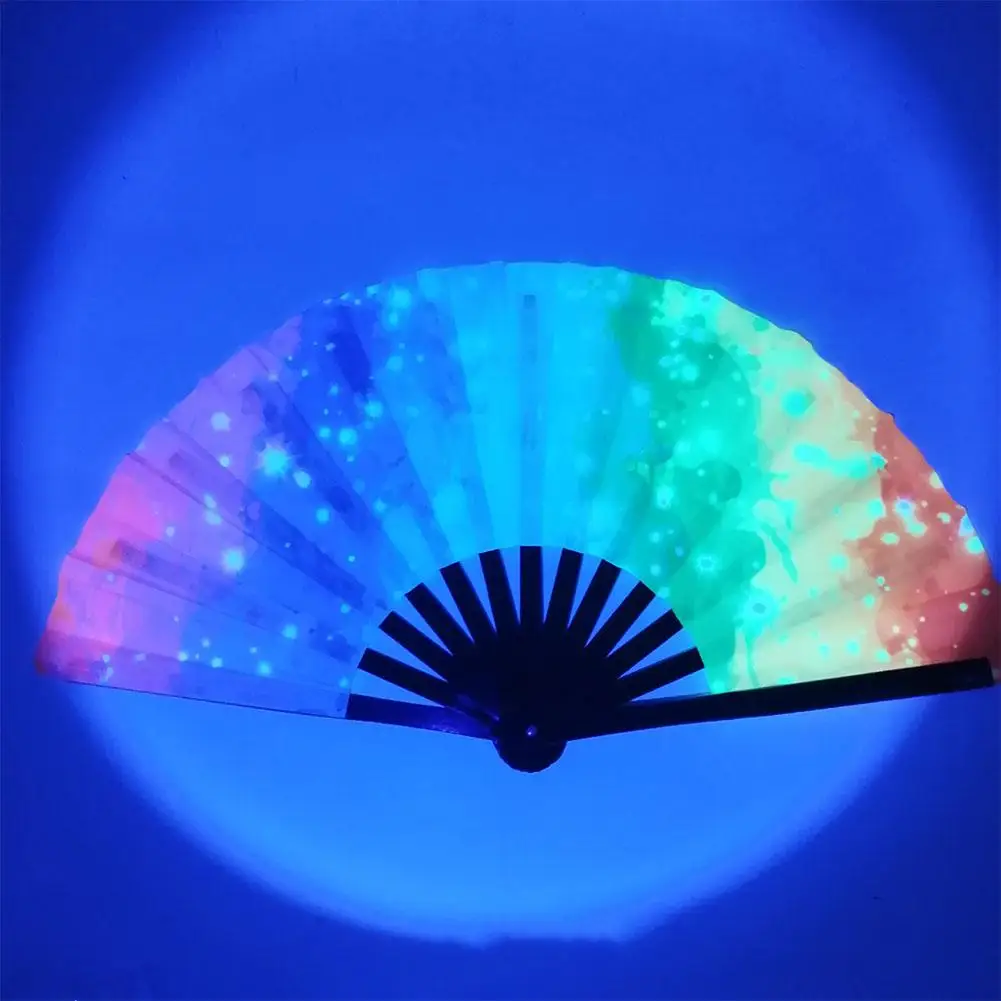 Folding Fan Hand Fan 33cm Large Folding Hand Rave Fan Chinease/Japanese Gradient Colorful Reflective Foldable Fan Music Festival Dance Gifts