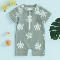 Citgeett Summer Kids Boys Swimsuit Casual Print Short Sleeve Zipper Jumpsuit Swimwear Beachwear Bathing Suit 1
