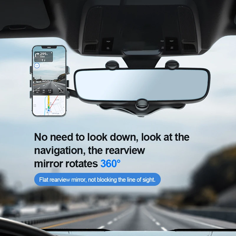 Black ABS Rearview Mirror Car Phone Holder