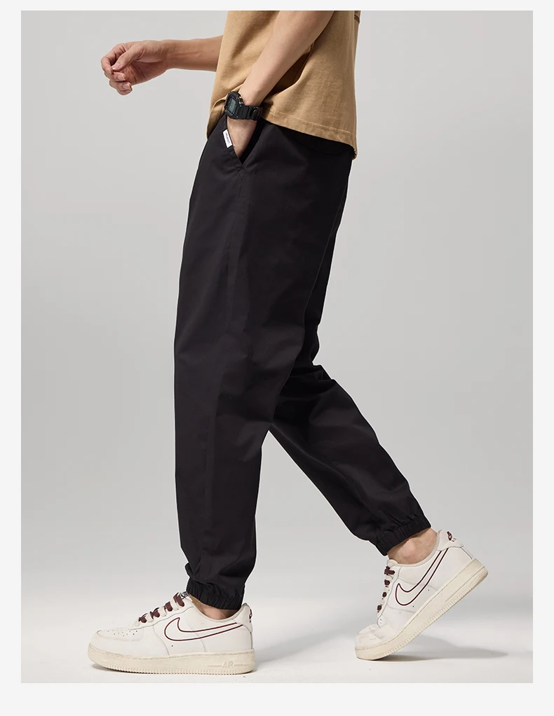 High Quality 98%Cotton Men's Casual Pants Man Thin Drawstring Elastic Waist Korean Khaki Sweatpants Jogging Harem Trousers Male