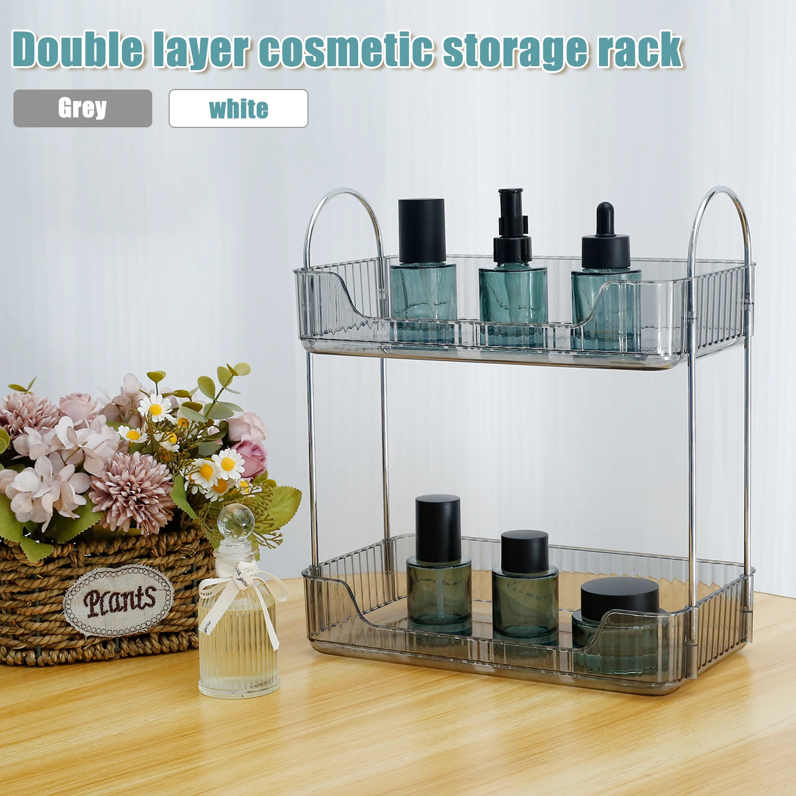 

Bathroom Countertop Organizer 2-Tier Bathroom Counter Organizer Vanity Counter Skincare Shelf Organizer with Detachable Tray