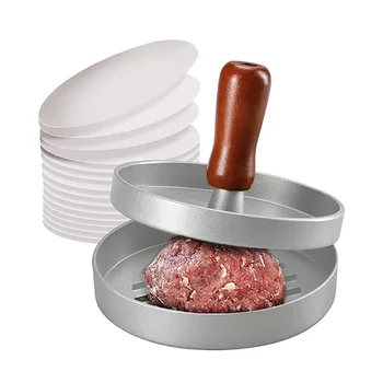 Pressa per hamburger Macchina per hamburger antiaderente con carta cerata Macchina per hamburger in alluminio per barbecue da cucina 1