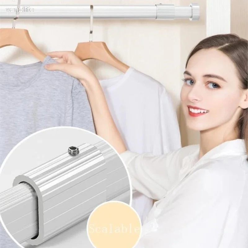 vanzlife Useful Extendable Stainless Steel Wardrobe Clothes Rod Adjustable Closet Rail Pole Curtain Telescopic Hanging Rod 46~95 3