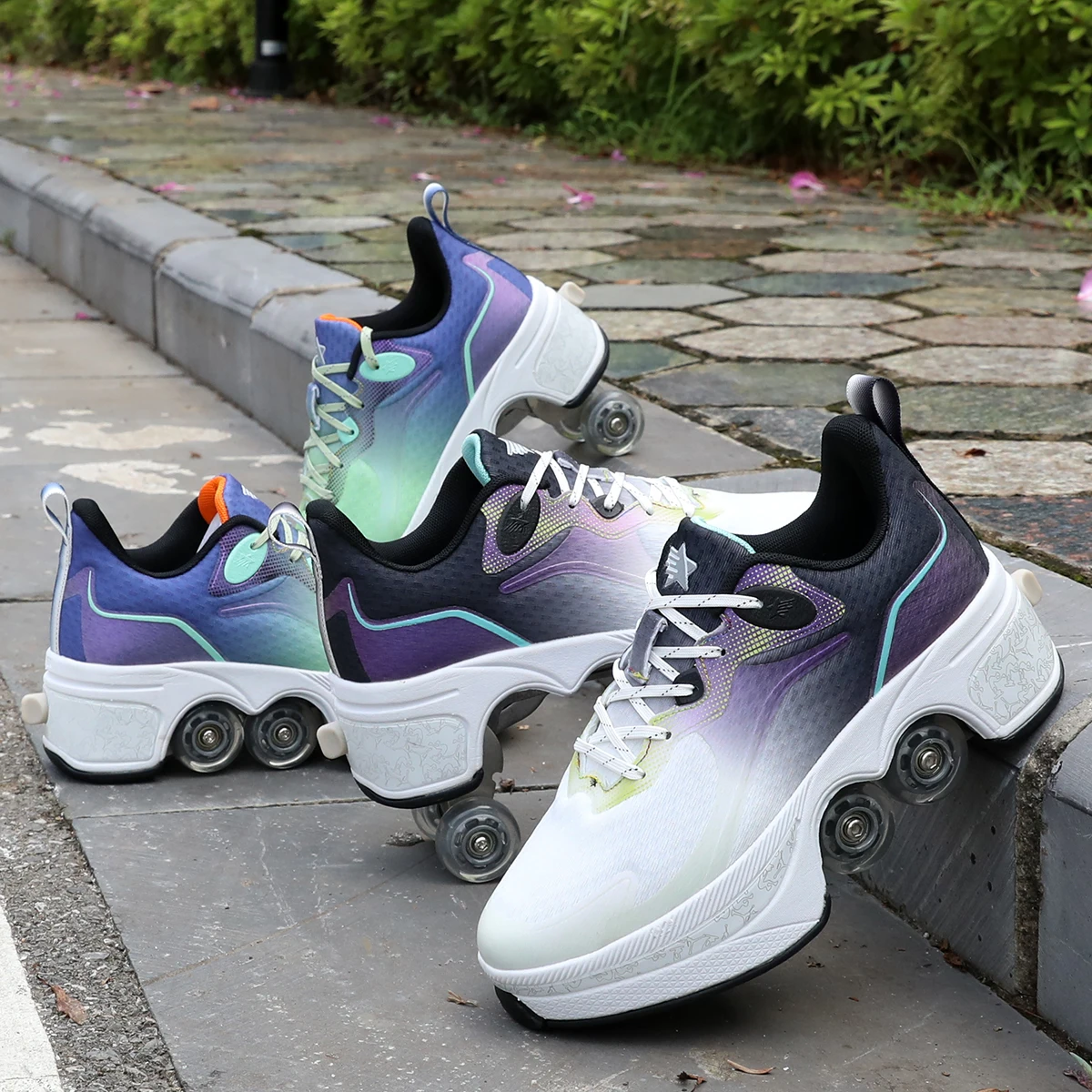 Deform Roller Skates With 4 Wheels Child Youth Deformation Shoes Fashion Parkour Sneakers For Kids Rounds Children Of Running