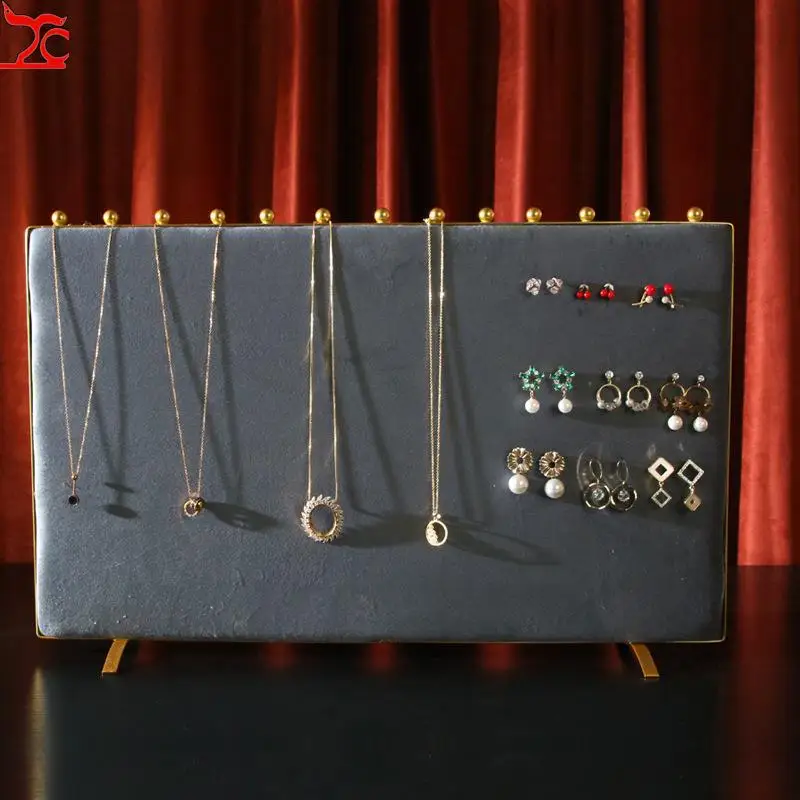 Gray Velvet Jewelry Display Rack Earrings Necklace Small Ornaments Storage Tray Ab Double-Sided Series Hanging Rack Window Props