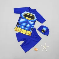 Children Swimwear 3pcs Swimsuit Boys Kids Swimming Hat Short Sleeve  Pants bathSuit Swim Beach Wear 6