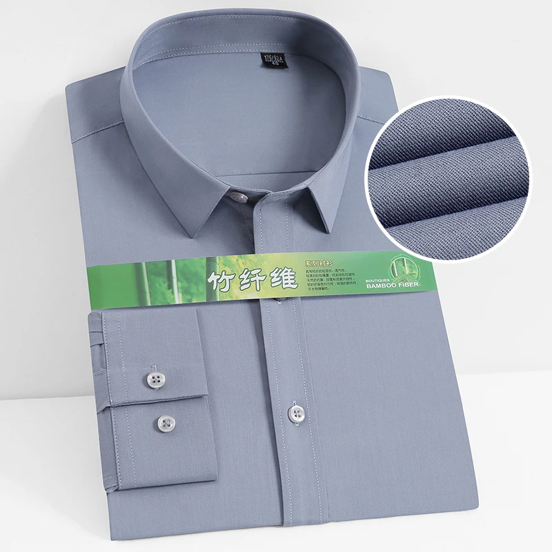 Men's Solid Dress Shirts Bamboo Fiber Plain Full Sleeve Business Social Shirt Anti-Wrinkle Soft Comfortable without Pocket dress shirts