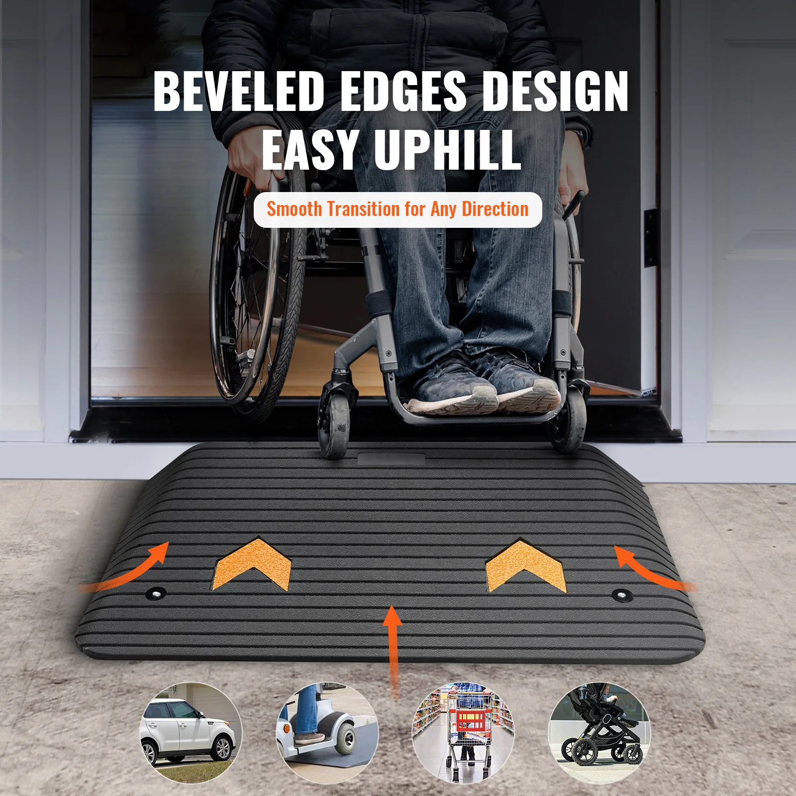 Portable Non Slip Rubber Threshold Ramp for Wheelchair Scooter