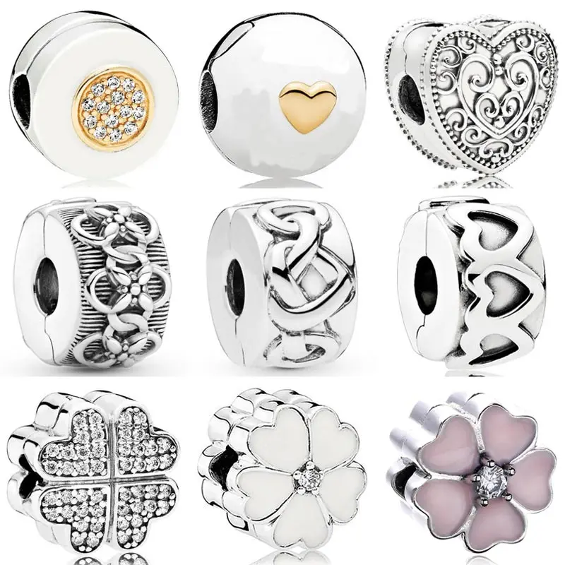 

Two-tone Signature Petals Of Love Clover Flower Pattern Clip Charm 925 Sterling Silver Beads Fit Fashion Bracelet Jewelry