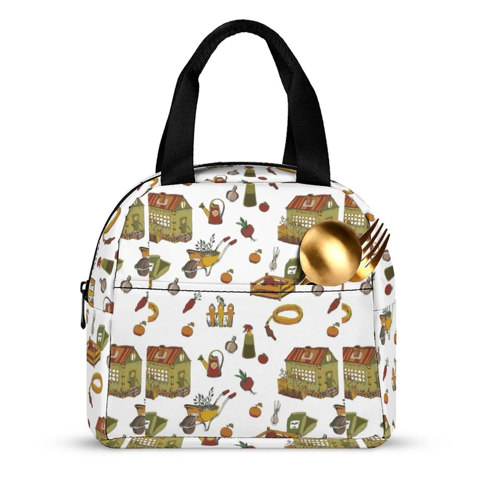 Custom Pattern Tote Lunch Bags for Women Farmhouse Style Print Portable Meal Bag Picnic Travel Breakfast Box Office Work School