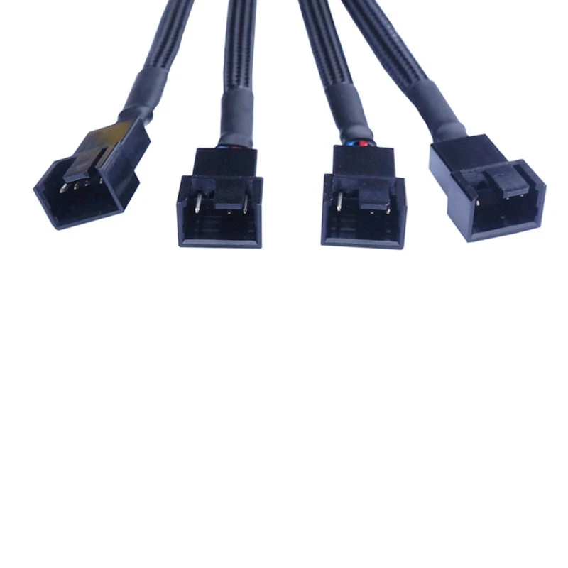 PWM 4pin Fan Sleeved Extension Splitter Hub Cable Motherboard CPU 4 Pin To 4 Way Cooler  3pin  Fan Power