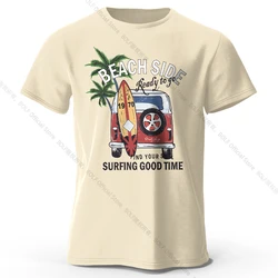 Retro Surf Badge Graphic Unisex Cotton T - Shirt - XXXL (Beige)
