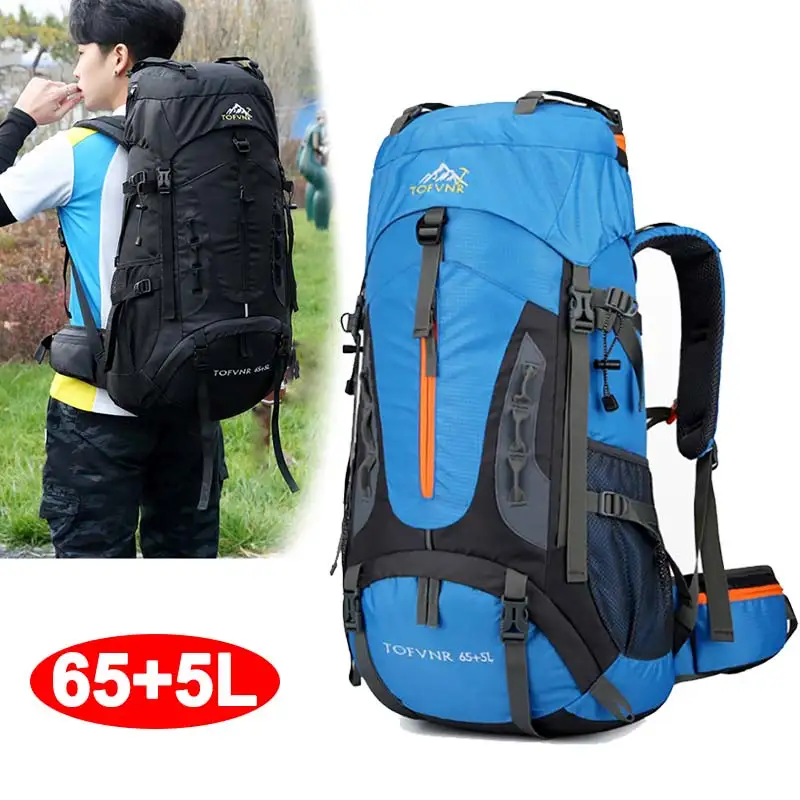 60+5L Men Women Waterproof Backpack Climbing Sports Bag Travel Rucksack Durable 
