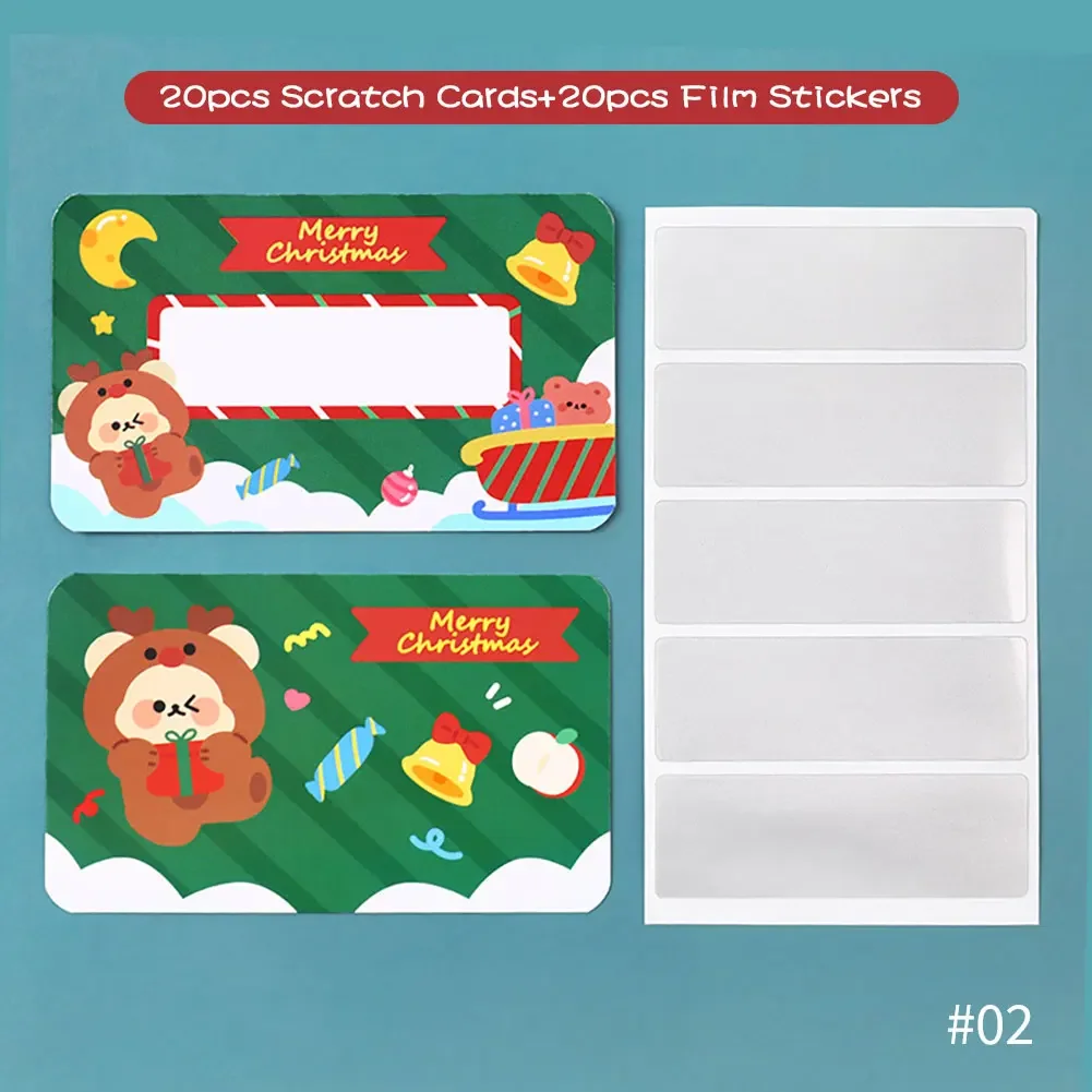 20pcs Scratch-off Vouchers  Christmas Reward Gift Love Coupons DIY Xmas Lunchbox Notes Festival Tickets Love Note Game Cards