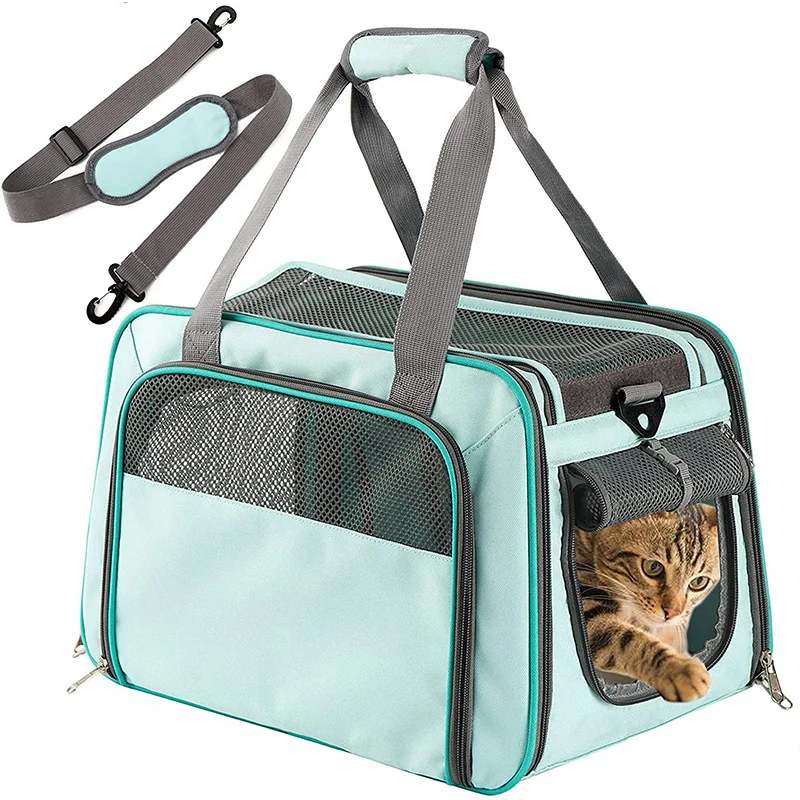 

Portable Cat Carrier Bag For Traveling Outgoing Breathable Pet Foldable Handbag Shoulder Bag Safety Zippers Dog Carrier Bags