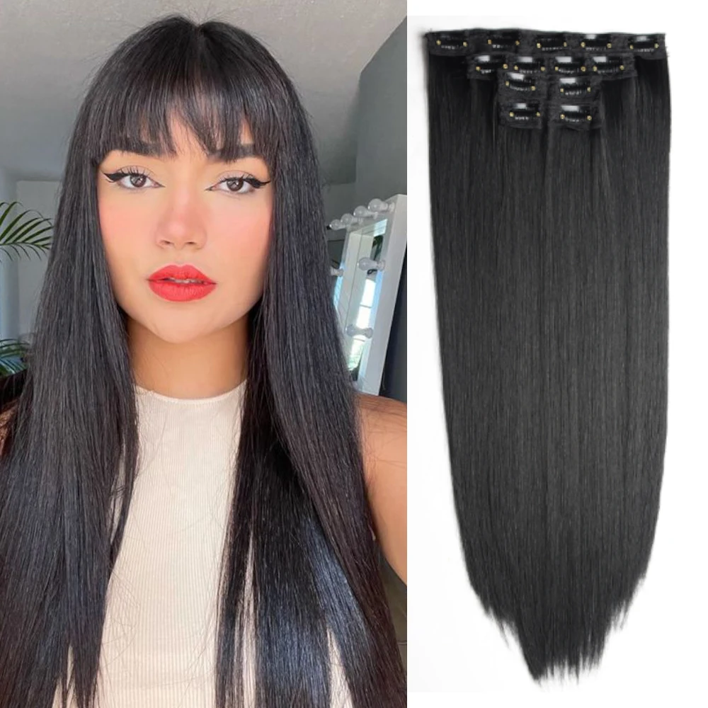 AZQUEEN Synthetic 4Pcs/set 13 clips Long Straight Hair Extensions Clips in  High Temperature Fiber Black Brown Hairpiece - AliExpress
