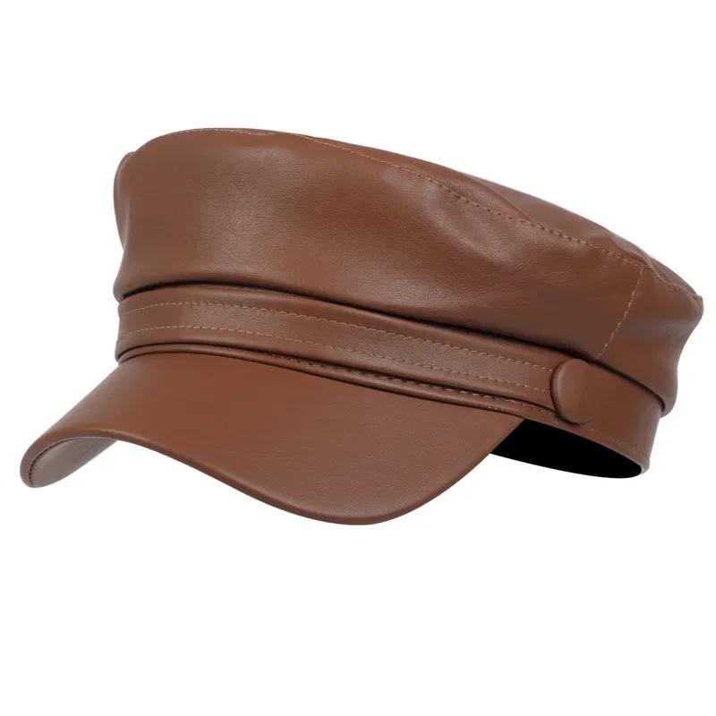 Ladies Trendy Casual Pu Leather Flat Top Beret Octagon Hat beret hat casual hat woolen beret Women Men