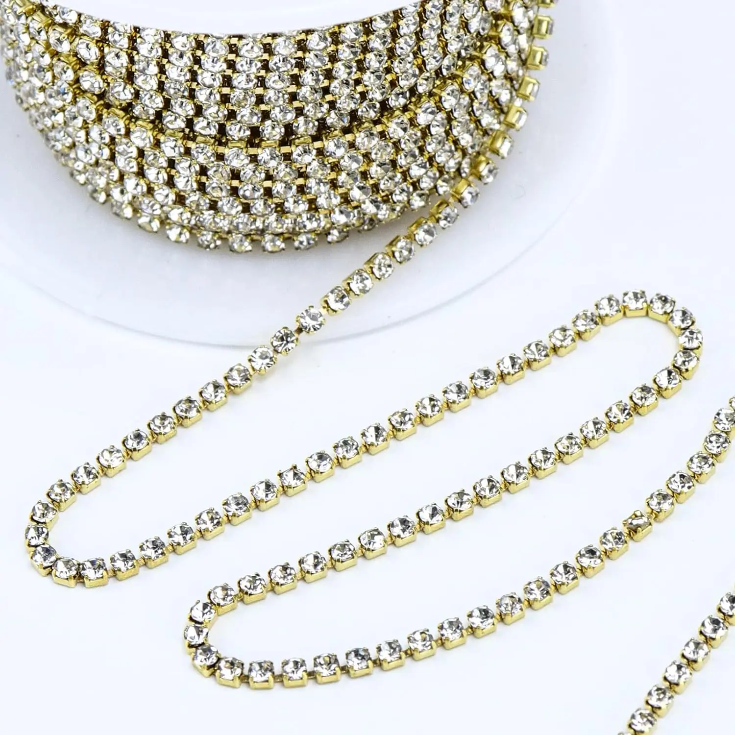 10 Yards 2MM Crystal Rhinestone Close Chain Trim SS6 Claw Rhinestone Chain Craft Jewelry Wedding Bouquet DIY Decoration rhinestone chain