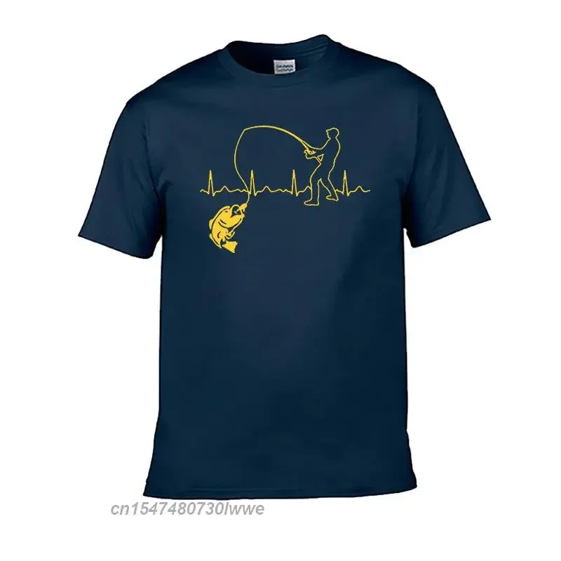 Футболка мужская свободного покроя с рисунком рыбалки и сердцебиения, 100% хлопок