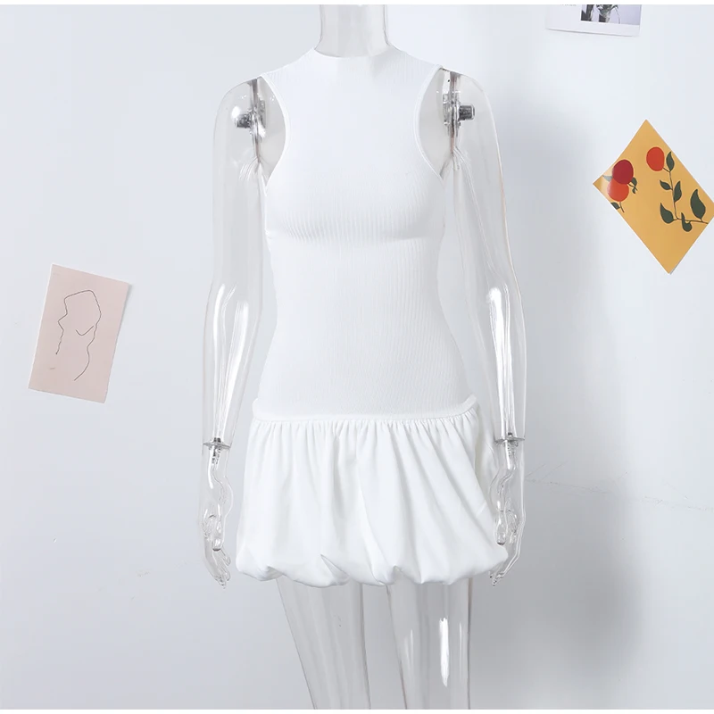 Elegant Solid Color Mini Dress For Women Knitted O Neck Sleeveless Backless Female Skirts Summer New Chic Ladies Robe