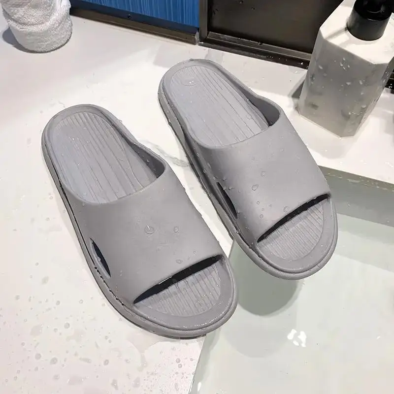 

Summer Men's Open Toe One Word Casual Slippers Soft Bottom Anti-Skid Wear-Resistant Light Home Silent Slippers Bathroom Slippers