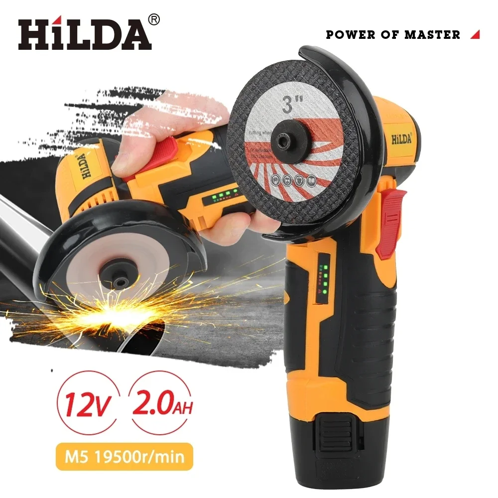 HILDA AB30 12V Mini 3 Inch Brushless Electric Angle Grinder Micro Lithium-ion Polisher Diamond Cutting And Grinding Machine Men Gift