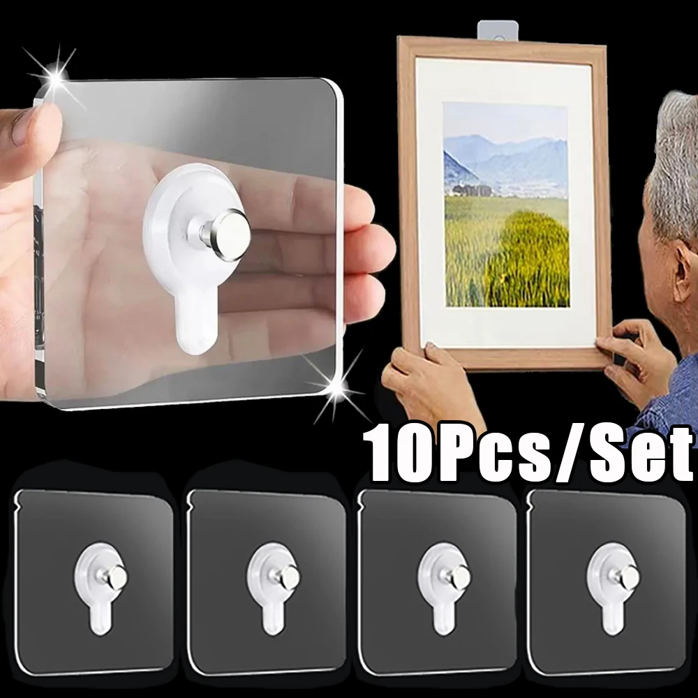 

10Pcs Strong Adhesive Nails Wall Poster Punch-free Wall Hook Waterproof Durable Transparent Kitchen Bathroom Screw Hanger Hook