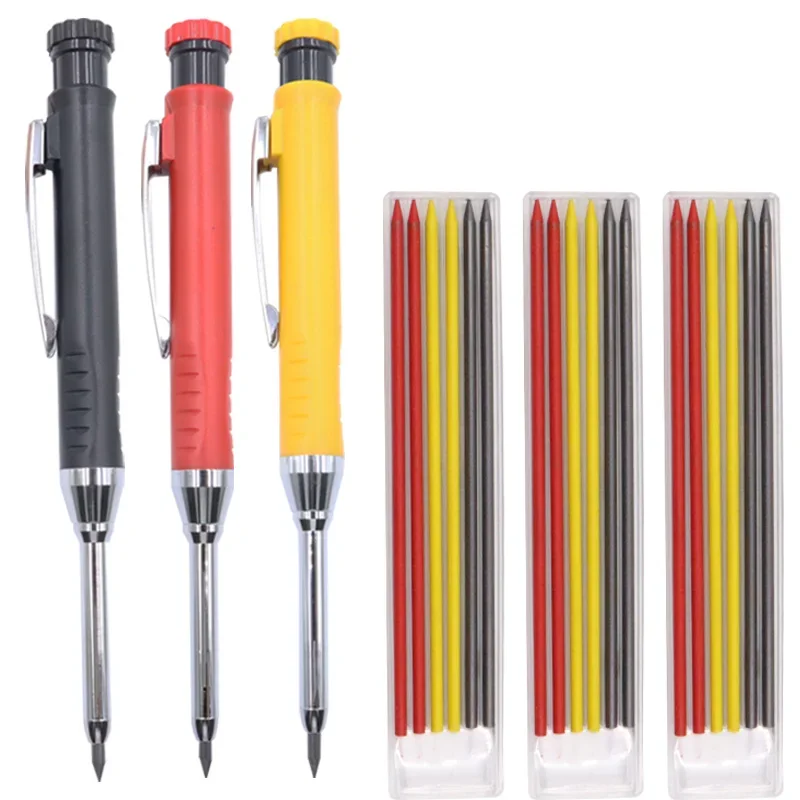 Metal Aluminum Rod Deep Hole Woodworking Pen, Long-Head Woodworking Marker, 2.8MM Mechanical Pencil, Built-in Pencil Knife 3