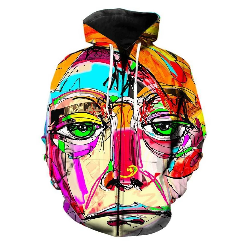 thumbnail image 1 of Sudadera con capucha con estampado 3D de grafiti artístico para hombre, sudadera con cremallera con patrón abstracto colorido para niños, sudadera informal de manga larga estilo Harajuku callejero, 1 of 5