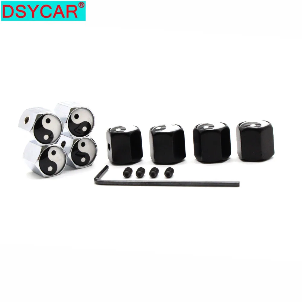 DSYCAR 1Set Car Styling Zinc Alloy Anti-theft Tai Chi Style Car Tire Valve Caps Wheel Tires Tire Stem Air Cap Airtight Covers