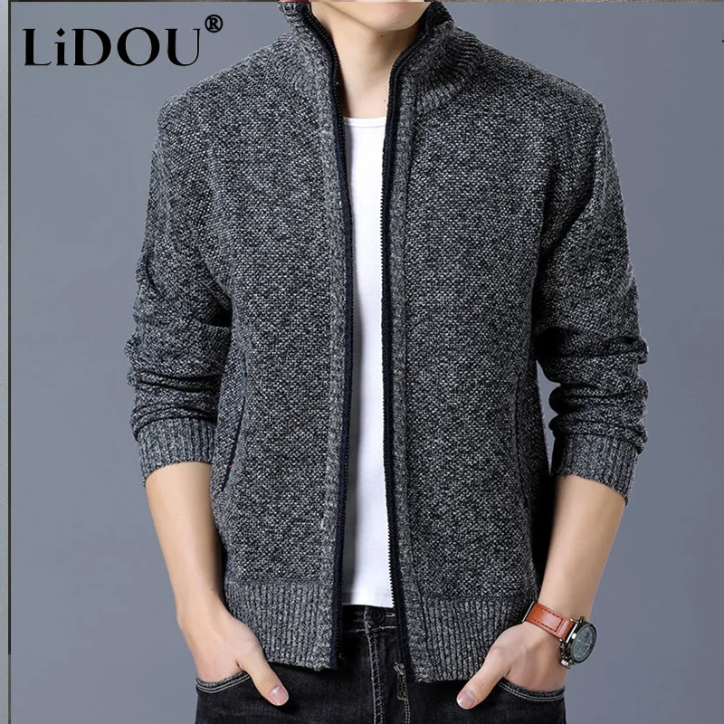 Spring Winter Solid Color Trend Casual Youth Male Jacket Versatile Knitwear Warm Simple Gentmen Sweater All Match Loose Top Men