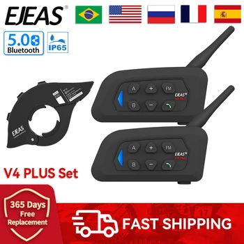EJEAS V4 플러스 오토바이 헬멧 인터콤, 1200M 블루투스 5.1 헤드셋 인터폰 커뮤니케이터, 전이중 방수, 4 라이더