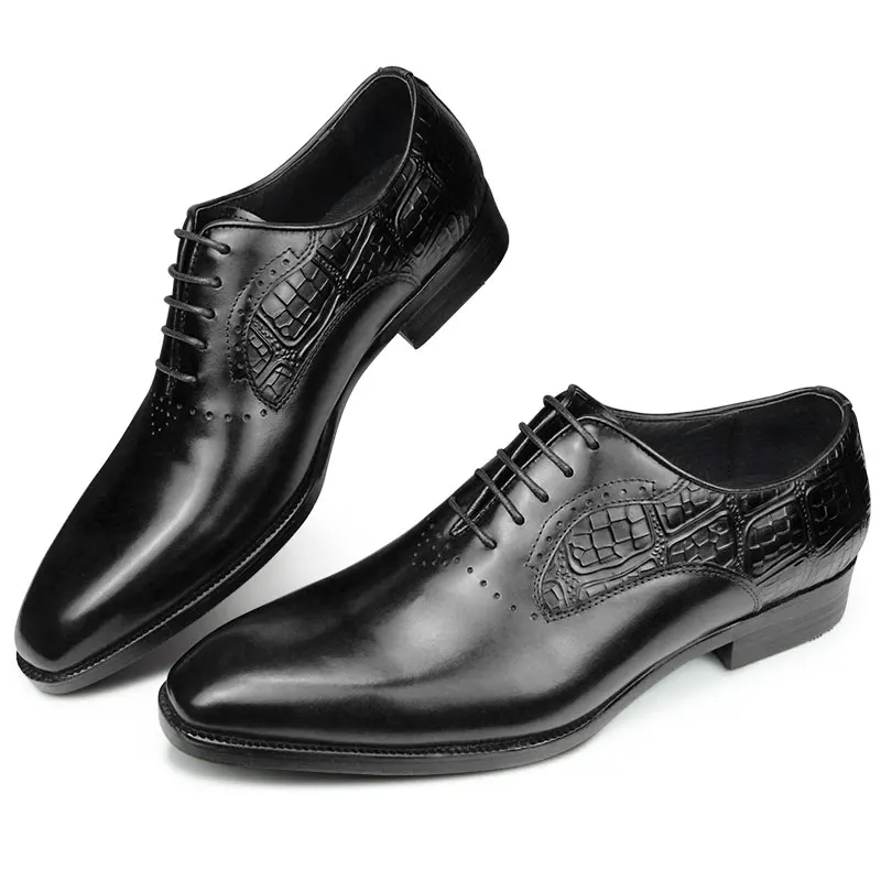 Authentic Leather Pointed Toe Black Dress Oxford Shoes For Male Elegant Workplace Formal Office Pigskin Lining China Made