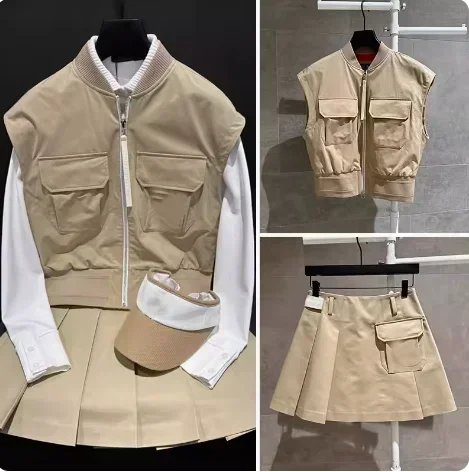 

Golf Spring/Summer 2024 New Anti Glare Casual Pleated Short Skirt Loose Splicing Short Sleeveless Vest