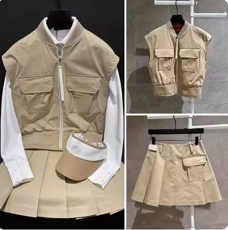 golf-primavera-estate-2024-nuova-gonna-corta-a-pieghe-casual-antiriflesso-gilet-corto-senza-maniche-con-giunture-larghe