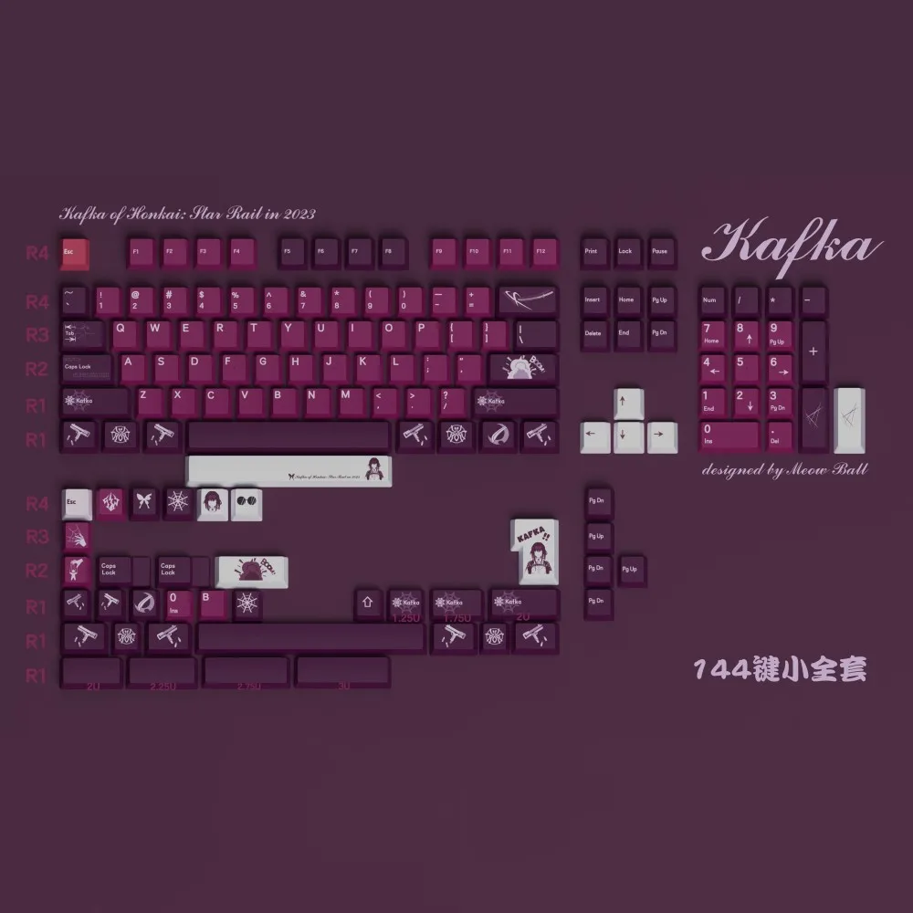 

Колпачки для клавиш Kafka 144 PBT, колпачки для клавиш с переключателем Cherry Cross MX для механической клавиатуры Otaku