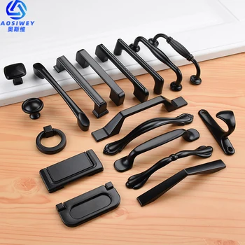 Aluminum Alloy Black Cabinet Handles American Style Solid Kitchen Cupboard Pulls Drawer Knobs Furniture Handle Hardware