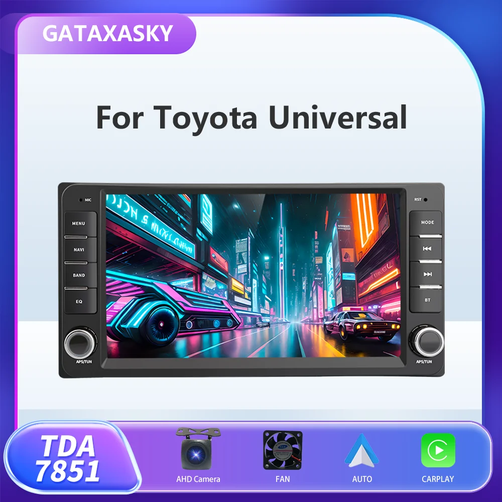 GATAXASKY-Rádio Automóvel Android, Leitor Multimédia, Estéreo para Toyota, VIOS, Crown, Camry, Hiace, Previa, Corolla, RAV4, Carplay, Universal