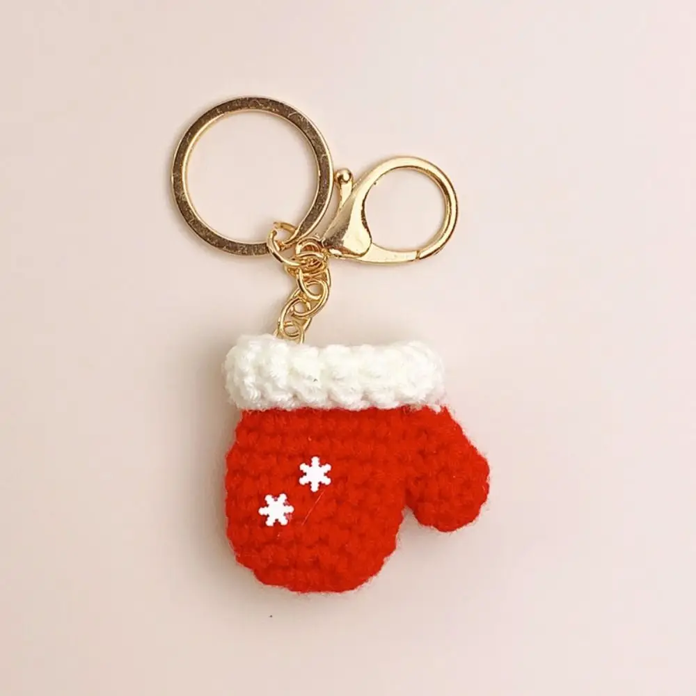 Christmas Mini Knitted Hat Keychains Knitted Gloves Christmas Hat Pendant Hat Hand-woven Christmas Gloves Keyrings New Year