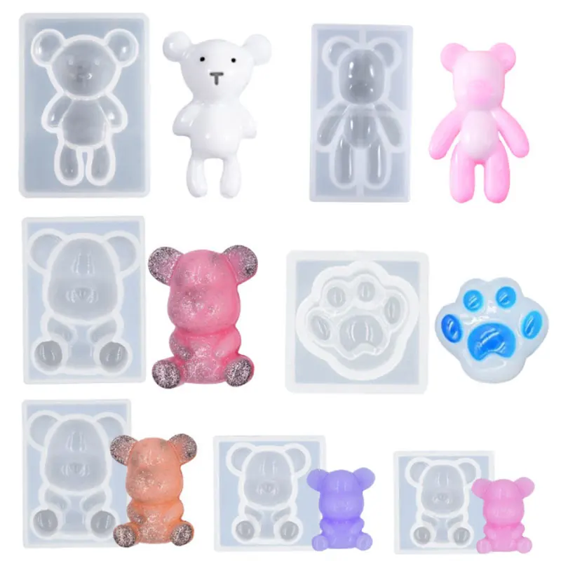 Cute Bear Keychain Silicone Mold for Resin DIY Cartoon Bear UV Epoxy Resin Jewelry Mold Silicon Molds for Resin Art 3d toy cute dog epoxy resin mold ornaments home decorations casting silicone mould diy crafts plaster candle making tool