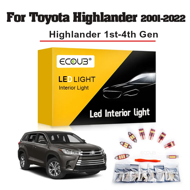 

Комплект светодиодного освещения для салона Toyota Highlander 2001-2012 13 14 15 16 17 18 2019 2020 2021 светильник