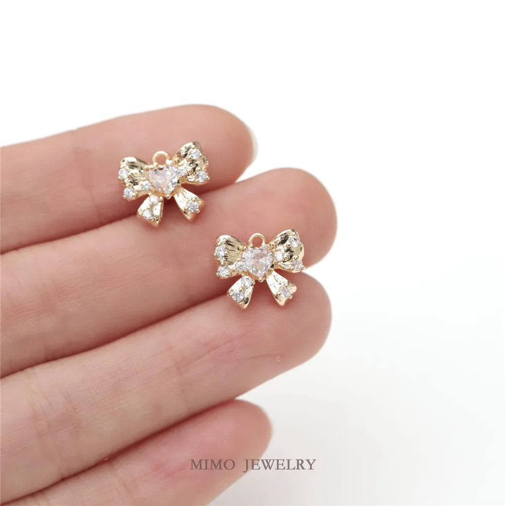 

12.3x10MM Love Zircon Escape Princess Wind Bow Charm Pendants 14K Gold Plated Brass Jewelry Making Supplies Diy Accessories
