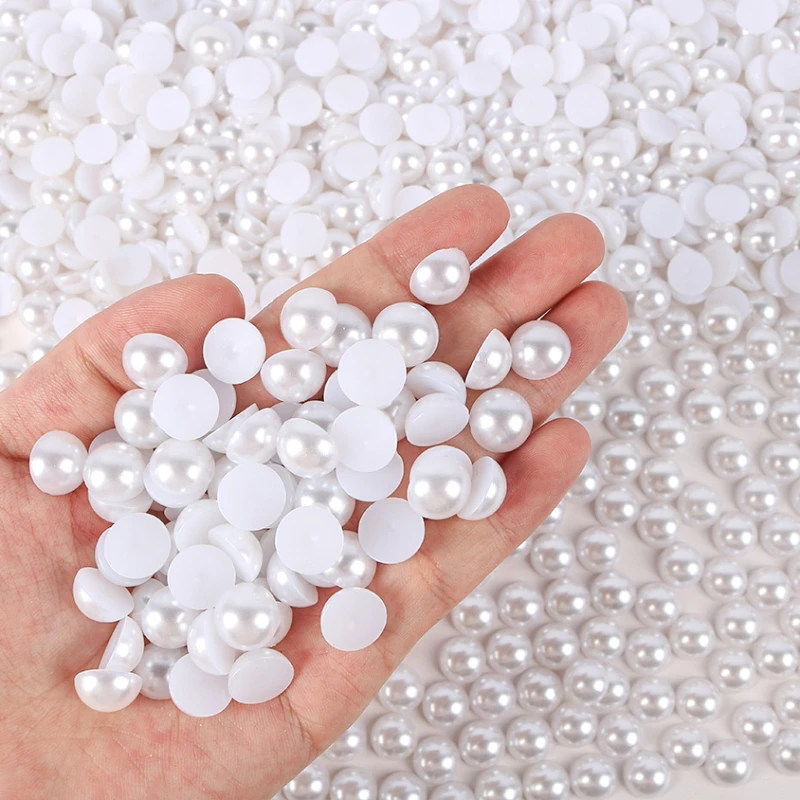 흰색 하프 라운드 플랫 백 진주 믹스 크기, 4mm, 5mm, 6mm, 8mm, 10mm 25mm, 모든 크기, 네일 아트 전화 장식