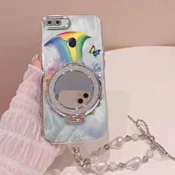 Beautiful Rainbow Phone Case Set with Lanyard and Stand - 3 Pieces for OPPO A7n (Silver)