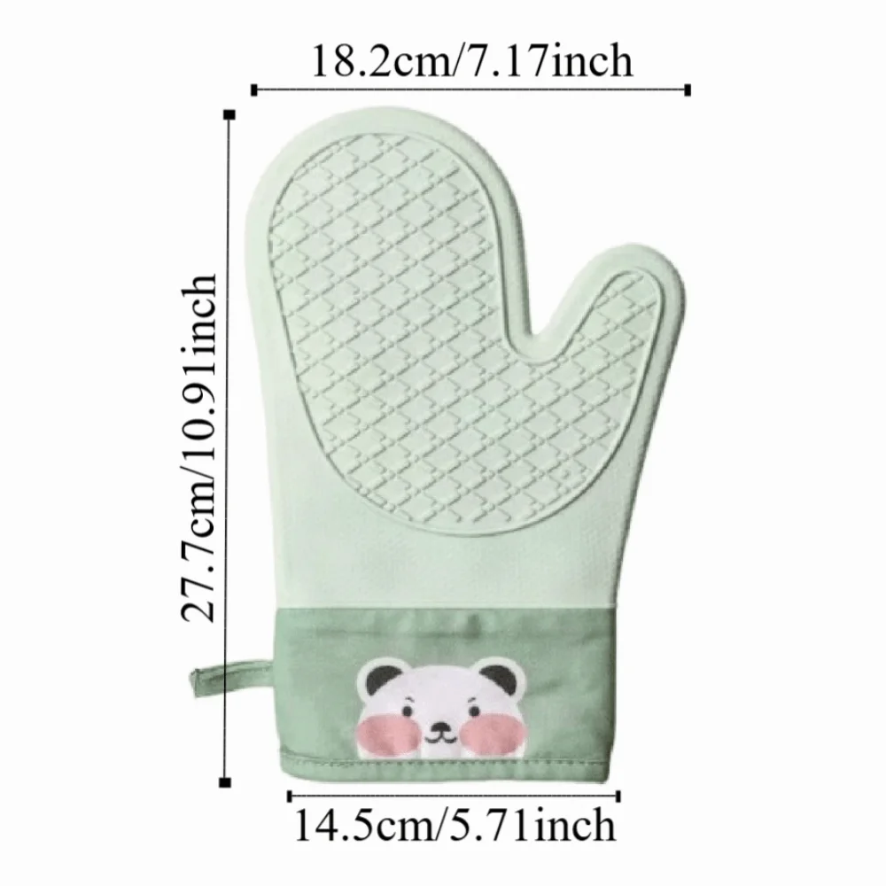 2Pcs Thickened Silicone Insulation Gloves Heat Resistant Non-slip Kitchen Hand Clamps Cartoon Bear Stain-resistant Baking Mitts