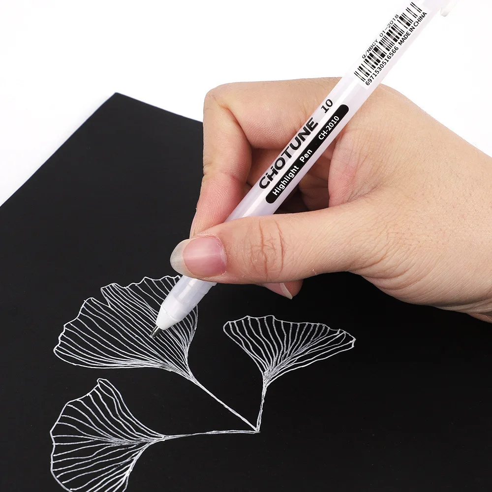 Classic White Ink Gel Pens for Journaling, Art, and Drawing - Assorted Tip Sizes - 3 Pack