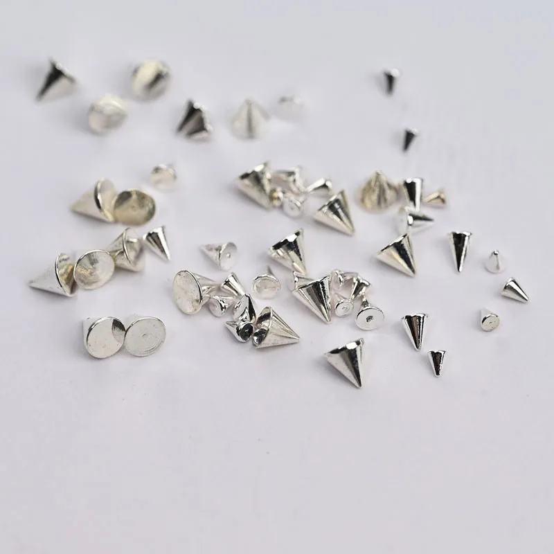 150 Stück 3D Schwarz Silber Metallic Niete Punk Nagel Strasssteine 6Gitter Tiny Cone Spike Nieten Nagel Charms Mixed Aolly Mini Nieten Deco – Detail 10